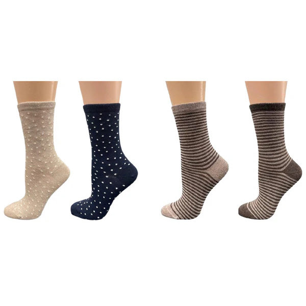 Sierra Socks Cotton Crew Stripped and Pin Dot Dress Socks - Brown