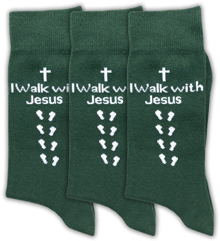 Buy 3-green Inspirational Socks - for Men & Women in Combed Cotton "I Walk with Jesus" Motto