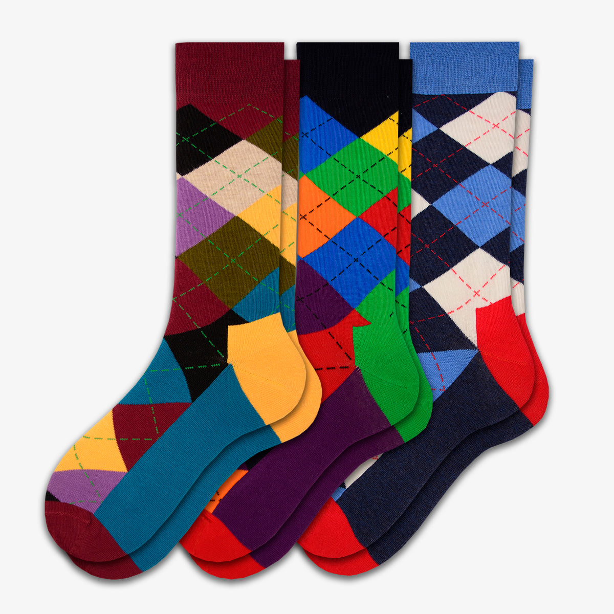 Men's Dress Casual 3 Pair Pack Combed Cotton Crew Argyle Socks