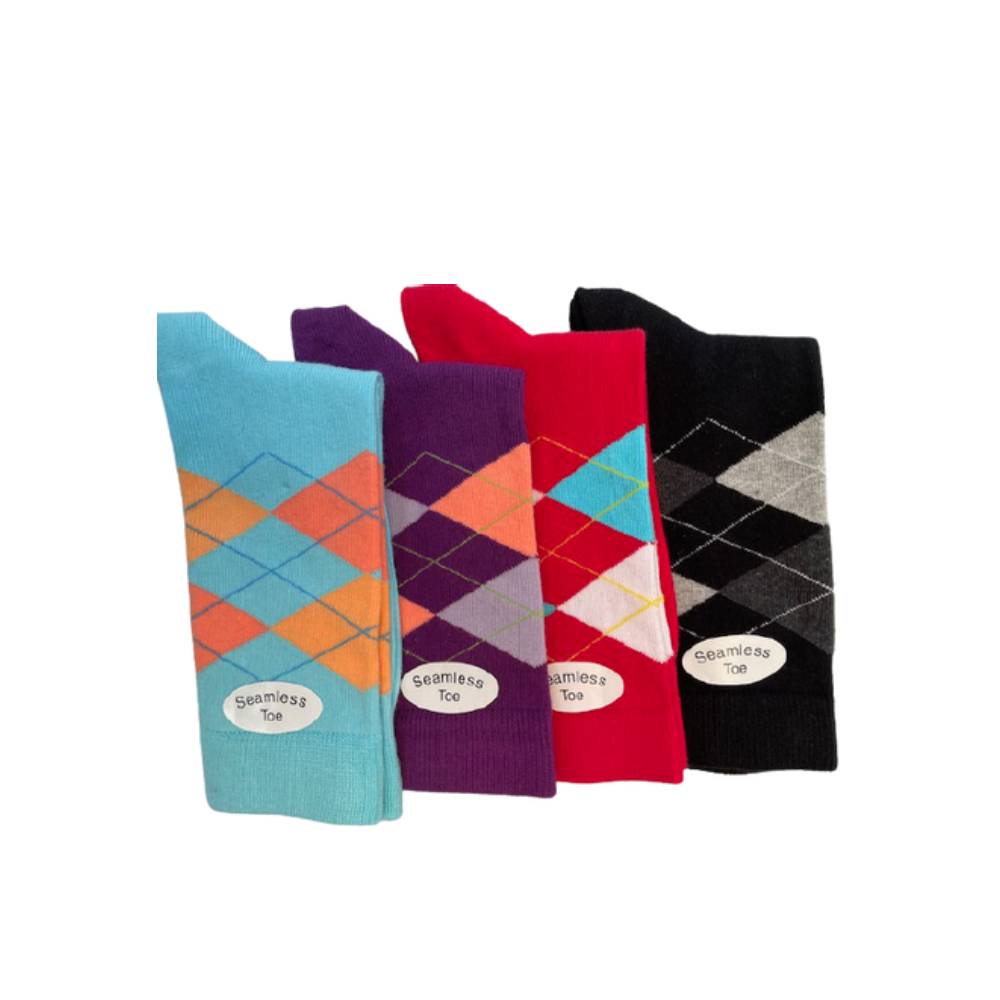 Argyle Crew Socks, Women's Cotton Socks, Lightweight Socks