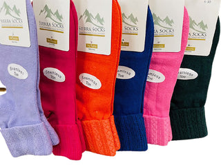 Buy asst2-green-pink-orange-purple-violet-rose Colorful Socks - Sierra Socks Women Triple Cuff Crew Cotton Colorful Socks 6 Pair Pack
