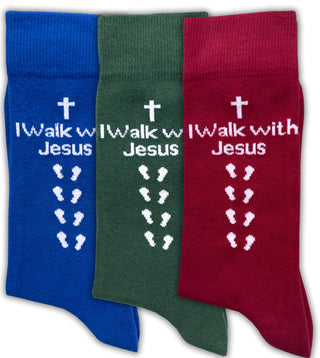 Buy 3-colors-blue-grn-red Inspirational Socks - for Men & Women in Combed Cotton "I Walk with Jesus" Motto