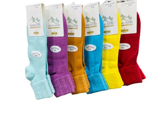 Buy asst1-burgundy-lavender-brown-turquoise-yellow-blue Colorful Socks - Sierra Socks Women Triple Cuff Crew Cotton Colorful Socks 6 Pair Pack