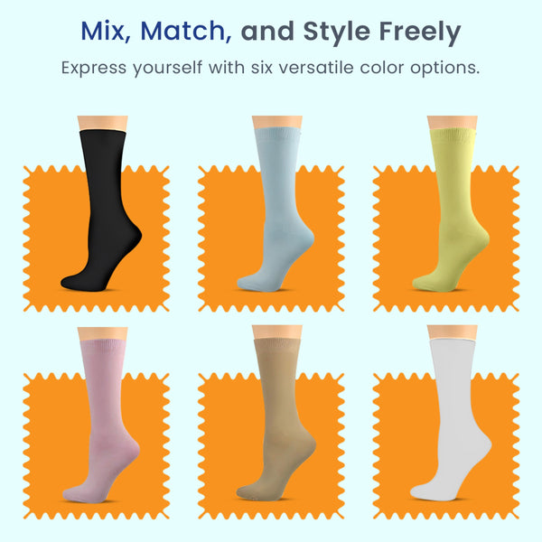 Women's Solid Color Bamboo Crew Socks - 3 Pairs