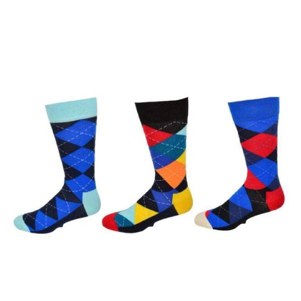 Men's Dress Casual 3 Pair Pack Combed Cotton Crew Argyle Socks