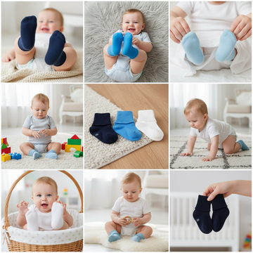 Newborn Unisex Booties Combed Cotton Turn-Cuff Sock, Ultra Soft Infant Socks, 6 Pair Pack Classic White and BONUS 3 Pair Blue