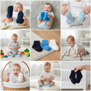 Newborn Unisex Booties Combed Cotton Turn-Cuff Sock, Ultra Soft Infant Socks, 6 Pair Pack Classic White and BONUS 3 Pair Blue