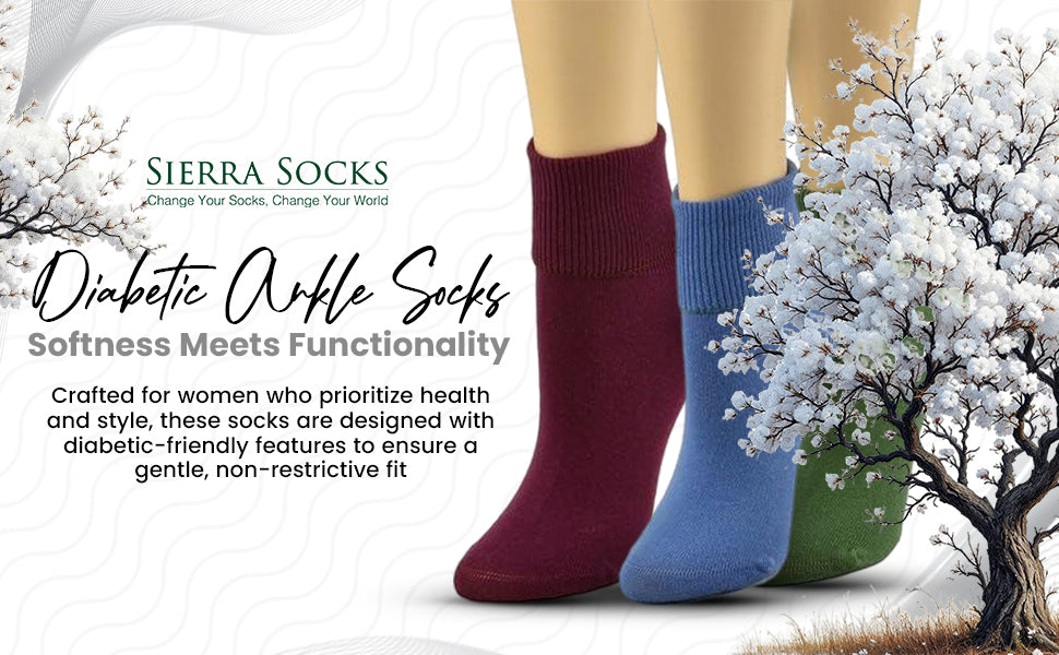 Women's 100% Combed Cotton Socks, Thin, Ankle Turn Cuff 3 Pair Pack