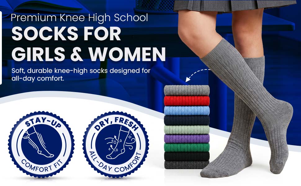 Solid Color Ribbed Crew Turn cuff Soft Acrylic Socks 3 Pair Pack Socks