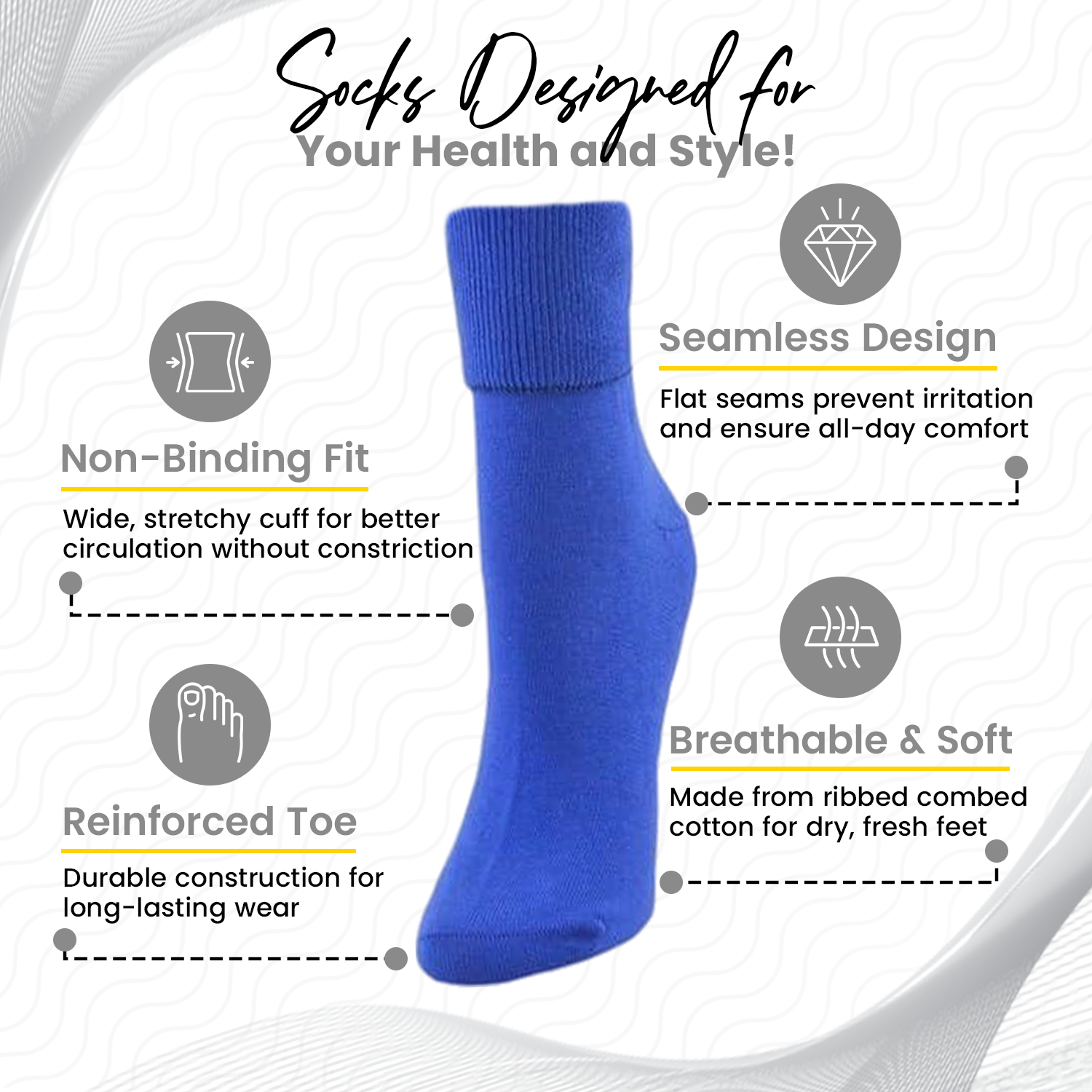 Women's 100% Combed Cotton Socks, Thin, Ankle Turn Cuff 3 Pair Pack