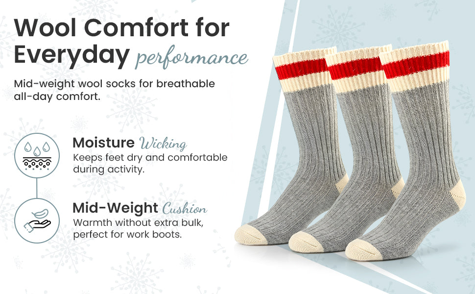 Wool Striped Boot Work Men's 3 Pair Pack Socks