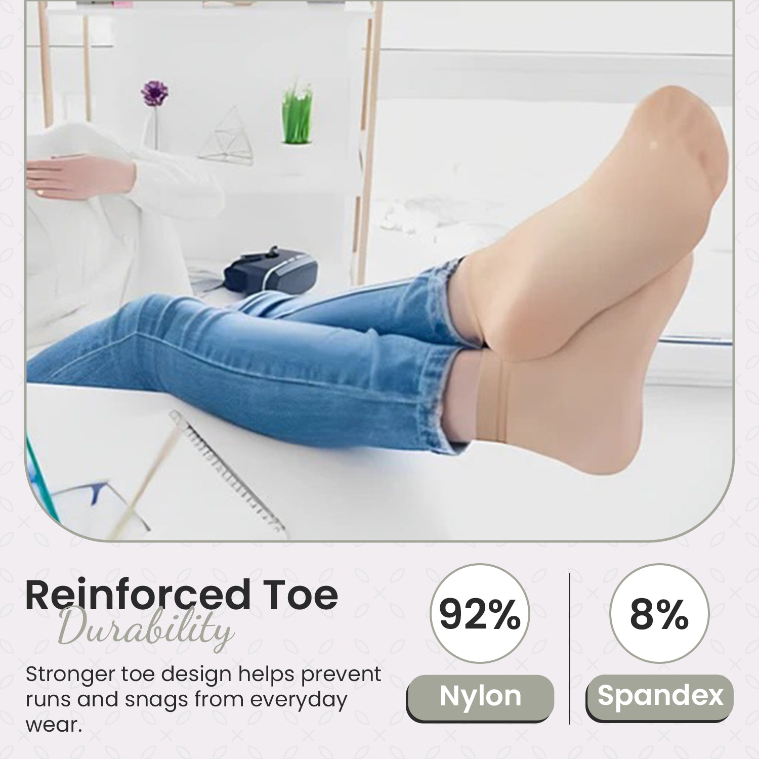 Women's Stay-Up Nylon Ankle Highs Regular and Queen Sizes in 6-Pair Packs