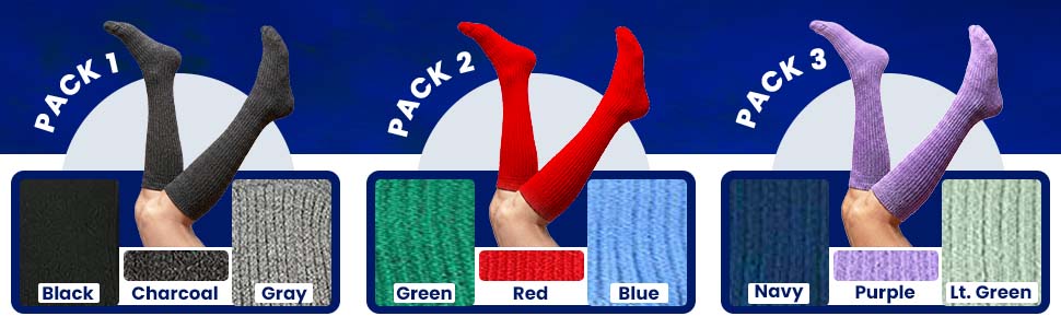 Solid Color Ribbed Crew Turn cuff Soft Acrylic Socks 3 Pair Pack Socks