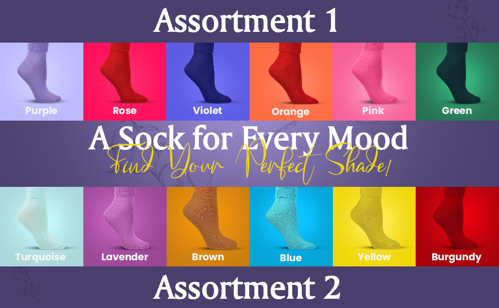 Colorful Socks - Sierra Socks Women Triple Cuff Crew Cotton Colorful Socks 6 Pair Pack