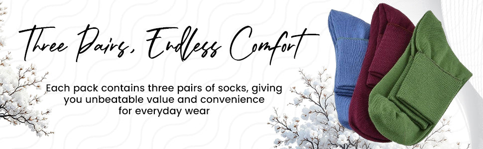 Women's 100% Combed Cotton Socks, Thin, Ankle Turn Cuff 3 Pair Pack
