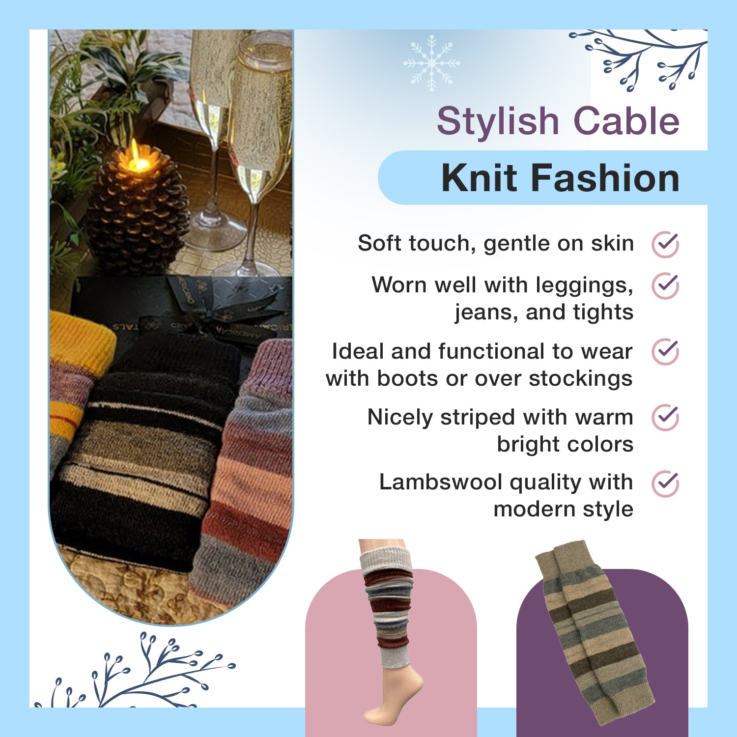 Lambswool Colorful Leg Warmers for Women, Girls and Teens