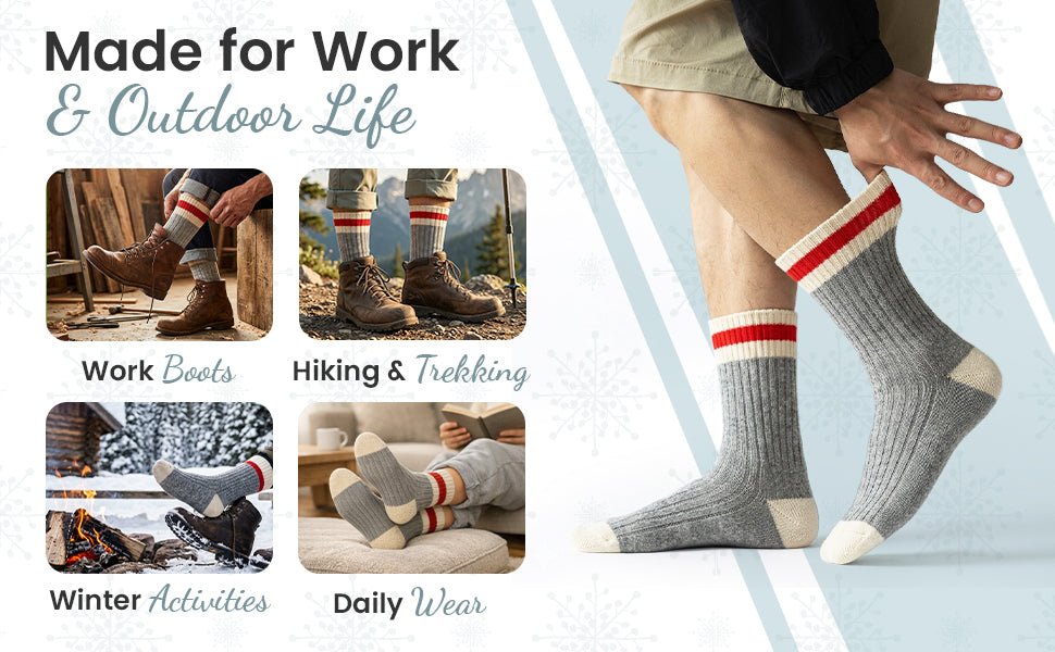 Wool Striped Boot Work Men's 3 Pair Pack Socks