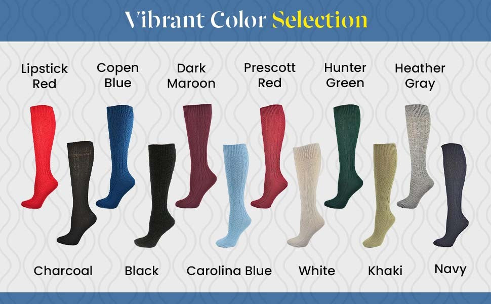 Classic Cable Knit Acrylic Knee High Socks 3 Pair Packs