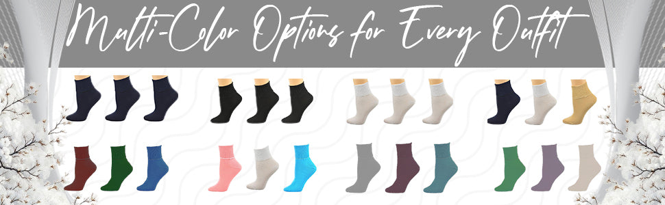 Women's 100% Combed Cotton Socks, Thin, Ankle Turn Cuff 3 Pair Pack