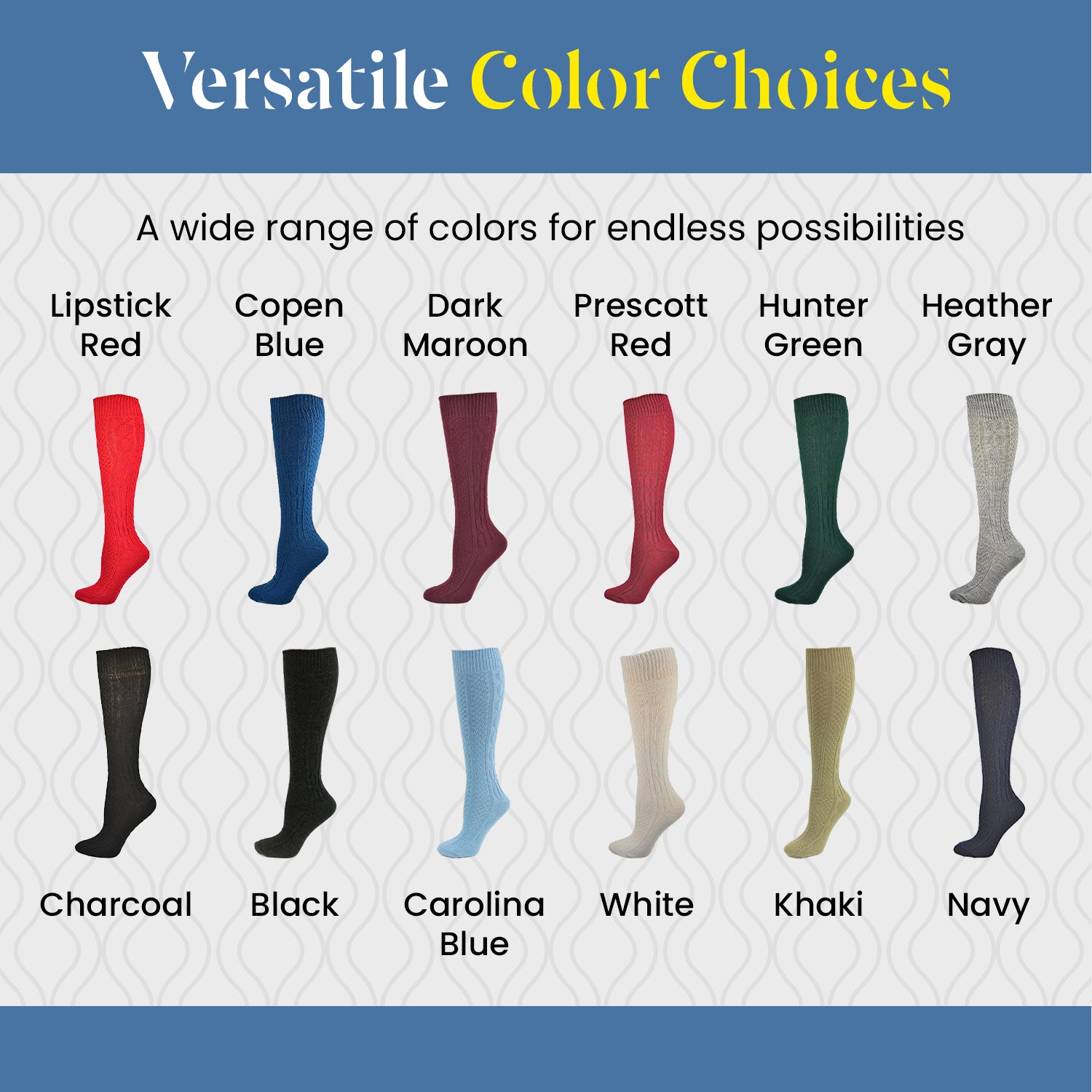 Classic Cable Knit Acrylic Knee High Socks 3 Pair Packs