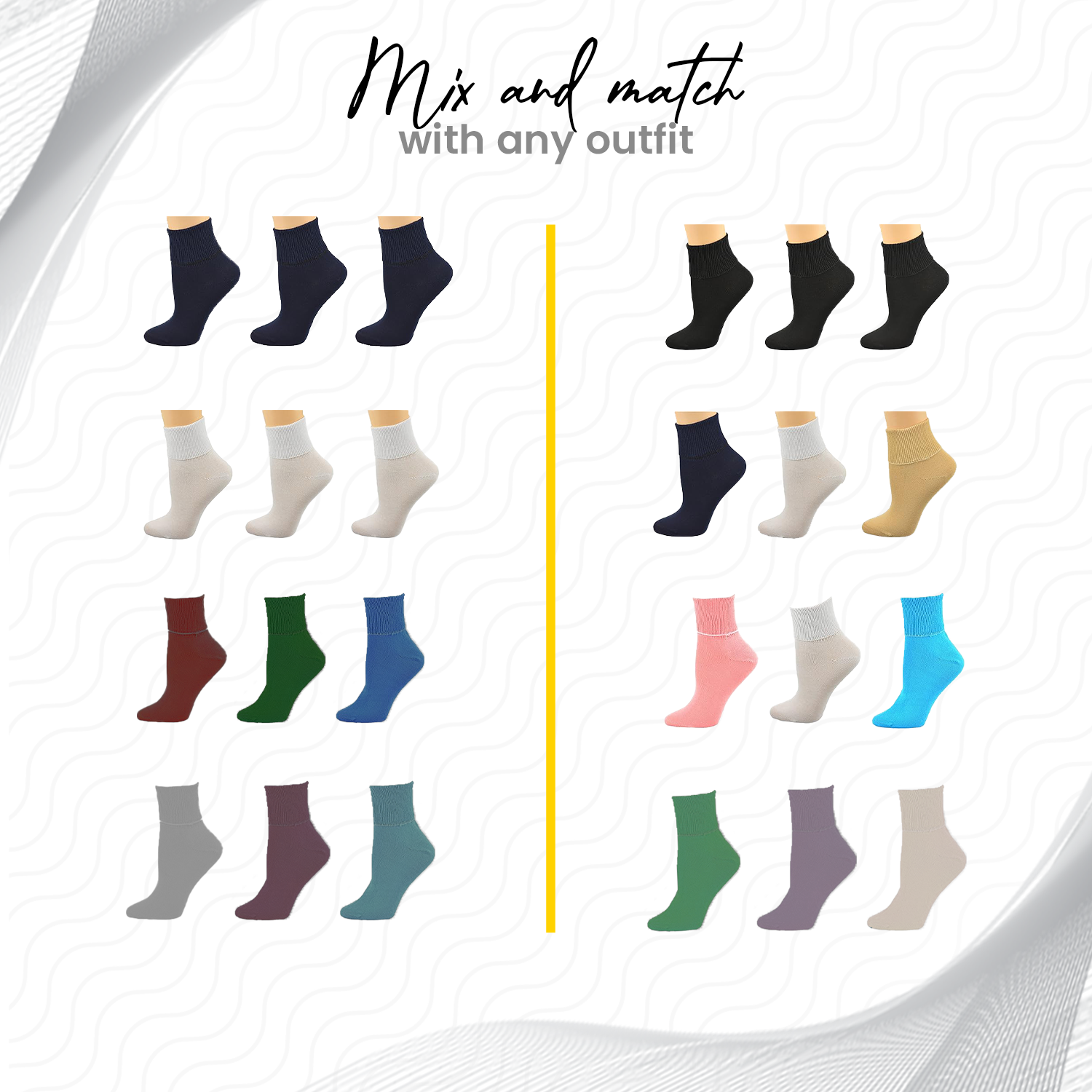 Women's 100% Combed Cotton Socks, Thin, Ankle Turn Cuff 3 Pair Pack