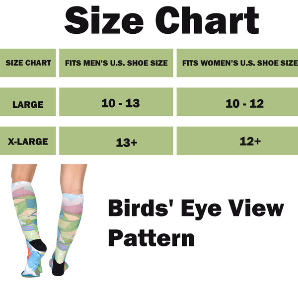 Sierra Socks Birds' Eye View Pattern CoolMax Socks, Nature Collection for Men & Women Eco-Friendly Crew Socks