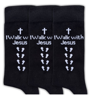 Comprar 3-black Inspirational Socks - for Men & Women in Combed Cotton "I Walk with Jesus" Motto