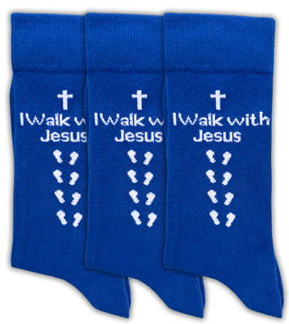 Comprar 3-blue Inspirational Socks - for Men & Women in Combed Cotton "I Walk with Jesus" Motto