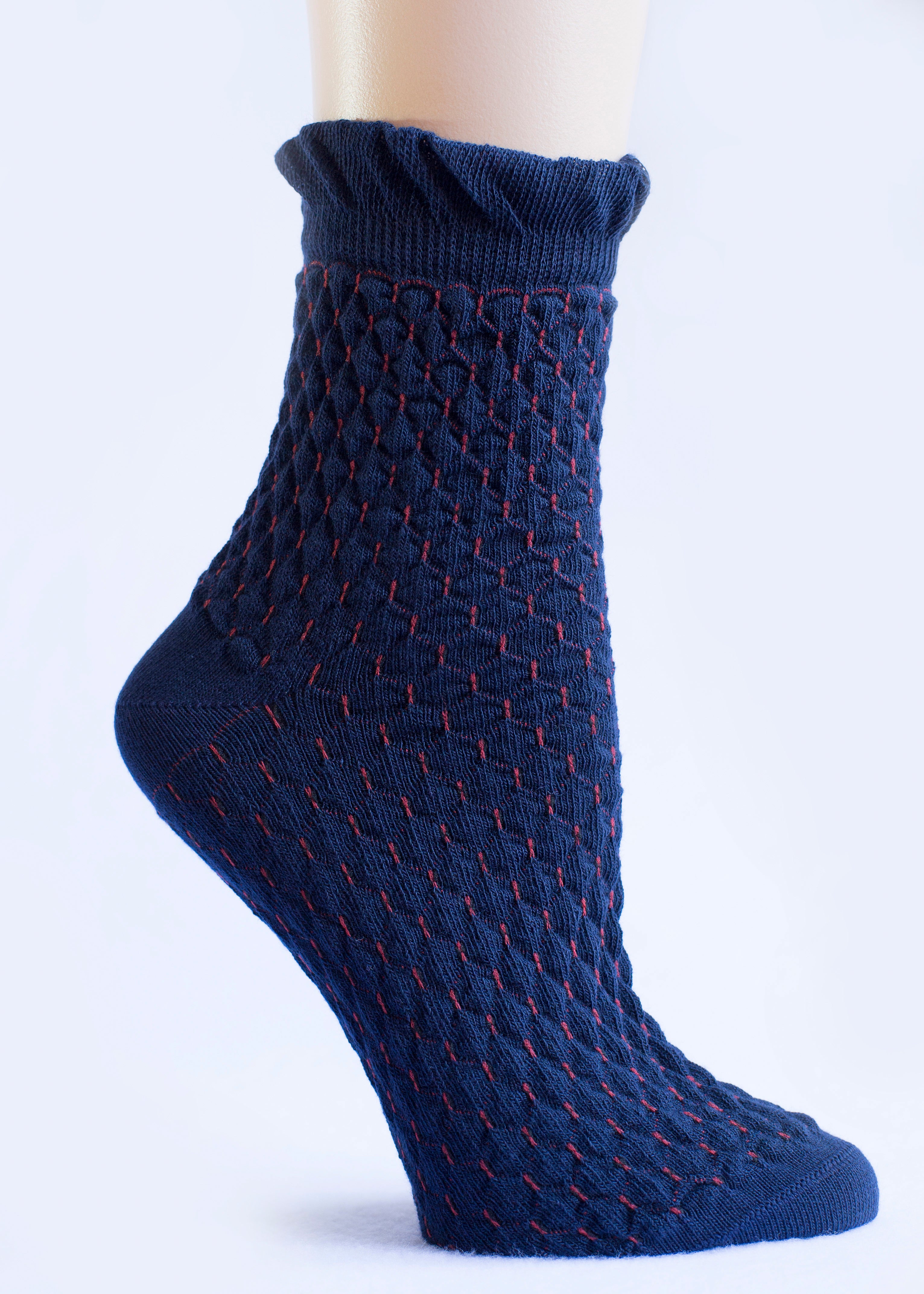 Diamond Pattern Quarter Combed Cotton Socks