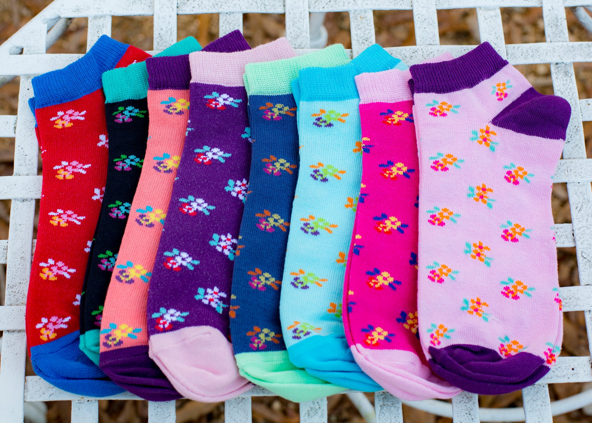 Floral Pattern Ankle Low Cut Cotton Socks
