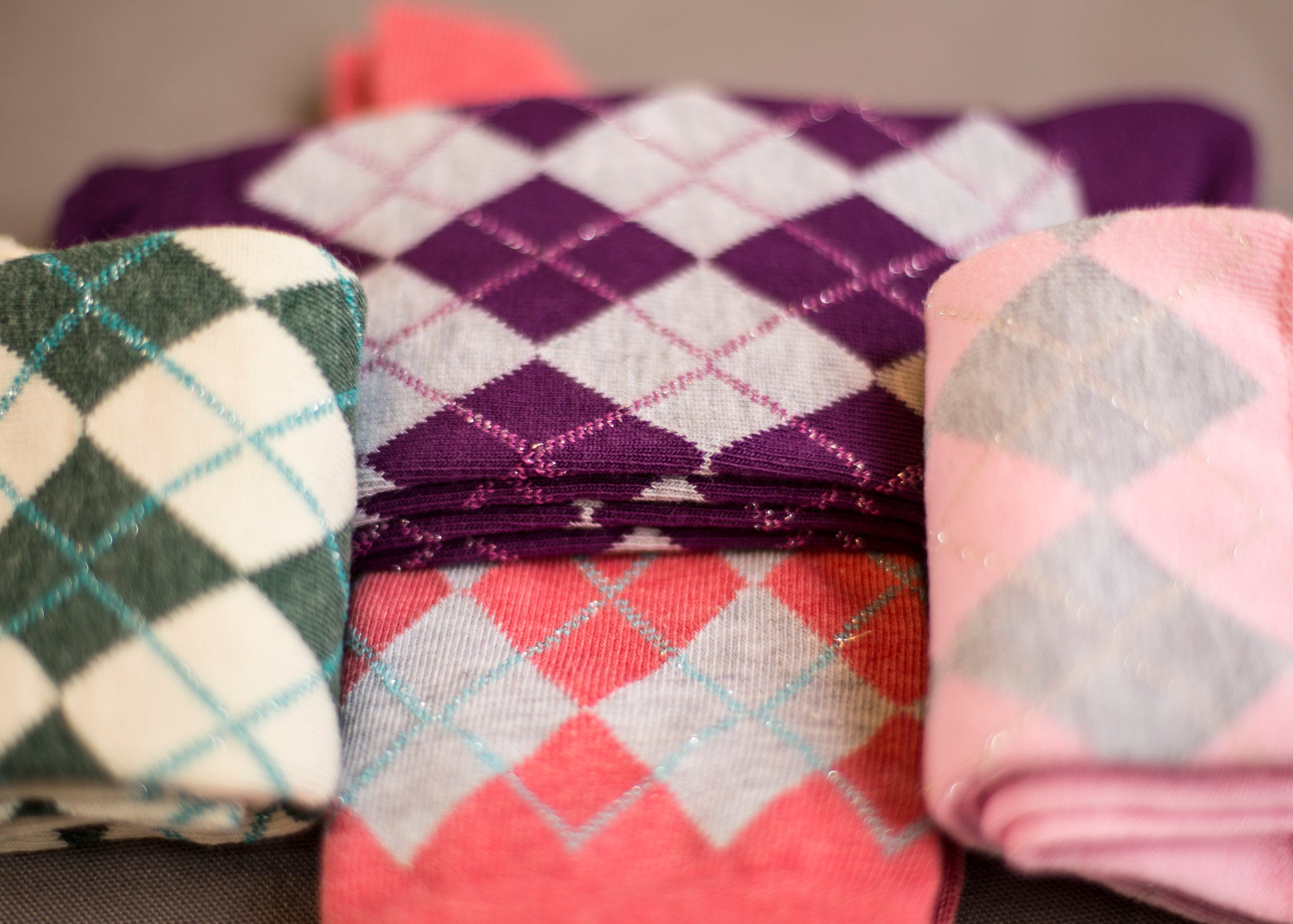 Sparkly Cotton Argyle Crew Socks - 2  Pairs