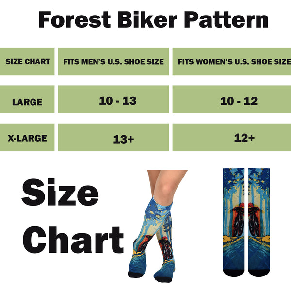Sierra Socks Forest Biker Pattern CoolMax Socks, Nature Collection for Men & Women Eco-Friendly Colorful Crew Socks