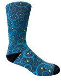 Christmas and Hanukkah Holiday Colorful CoolMax Crew Socks for Men & Women - Blue Tree Gold Stars