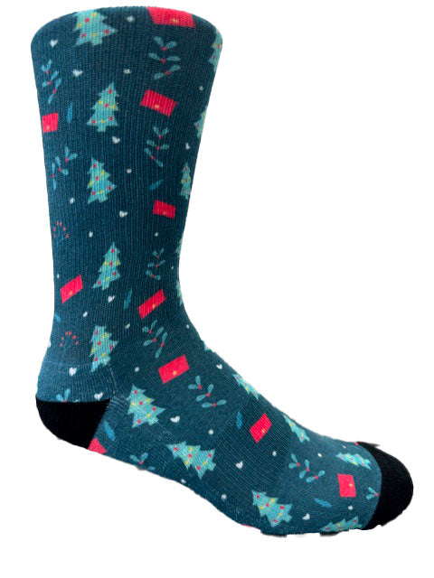 Christmas and Hanukkah Holiday Colorful CoolMax Crew Socks for Men & Women - Holly and Trees
