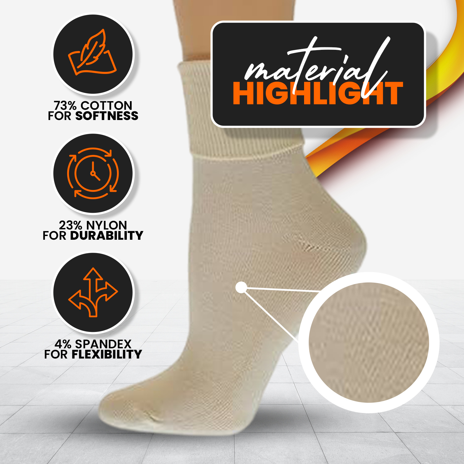 Turn Cuff Organic Cotton Seamless Toe in Convenient 3 Pair Packs