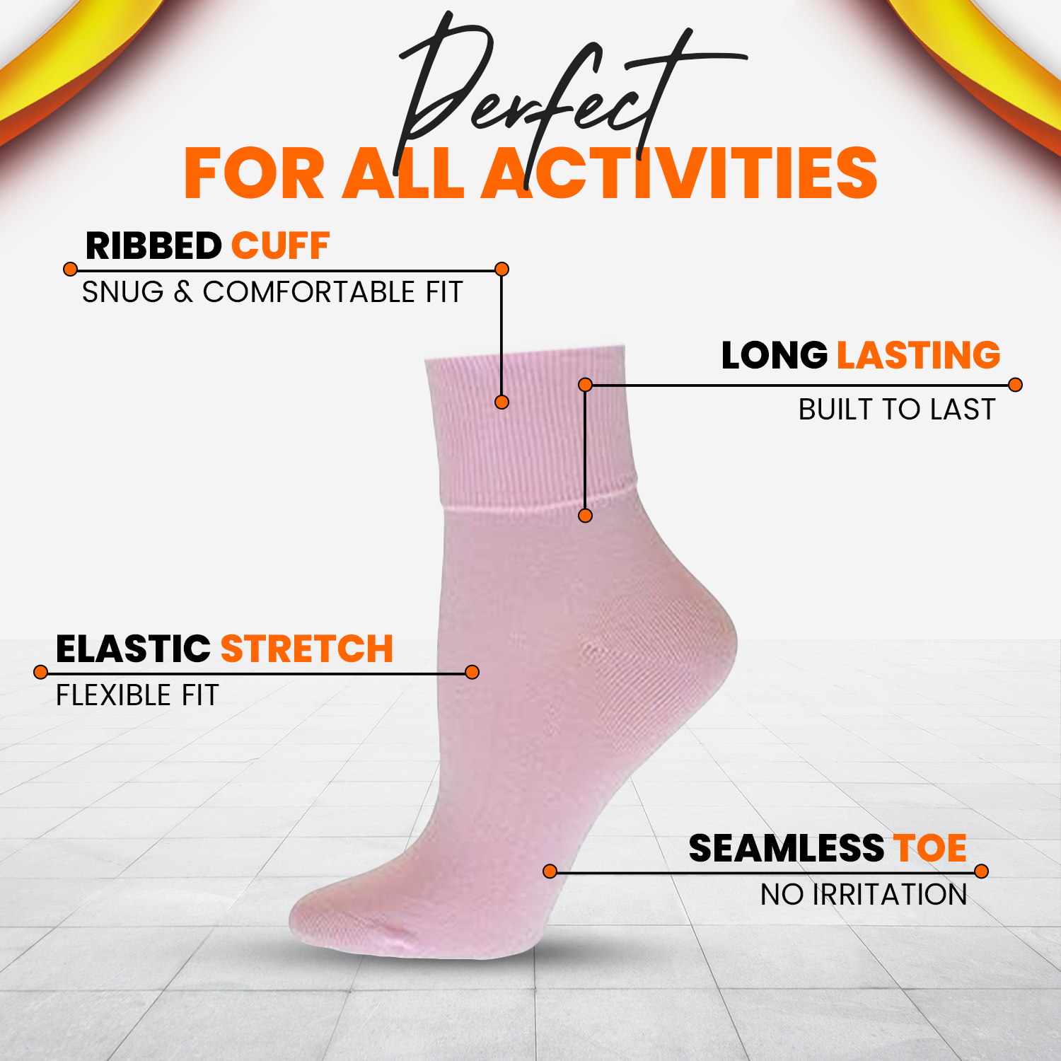 Turn Cuff Organic Cotton Seamless Toe in Convenient 3 Pair Packs