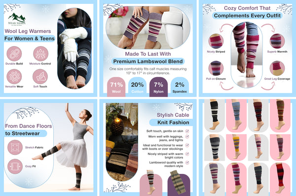 Lambswool Colorful Leg Warmers for Women, Girls and Teens
