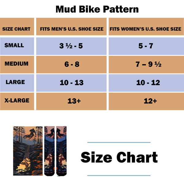 Sierra Socks Mud Bike Pattern CoolMax Socks, Nature Collection for Men & Women Eco-Friendly Colorful Crew Socks