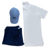 White Shirt/Blue Hat/Navy Shorts