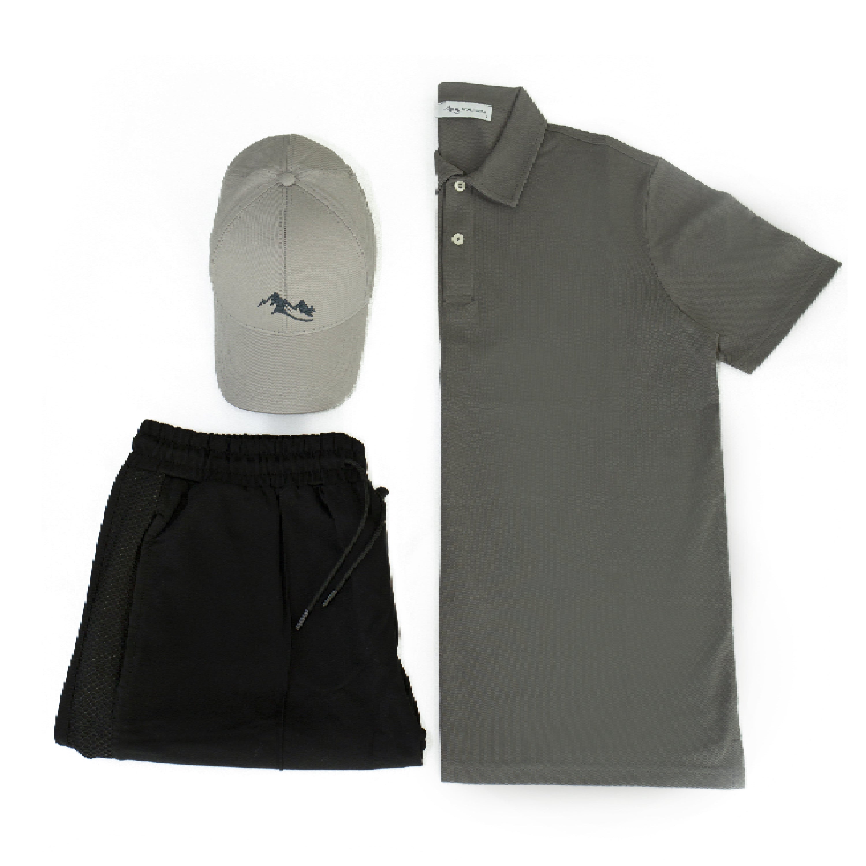 Men's Polo T-Shirt, Gym Shorts and Hat Set (3-Piece)