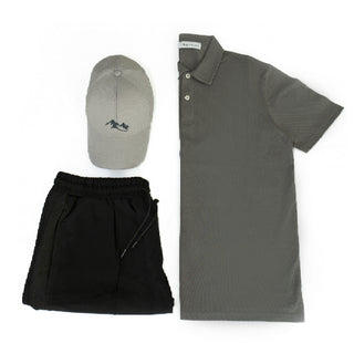 Comprar gray-shirt-gray-hat-black-shorts Polo T-Shirt, Bermuda Short and Hat Set (3-Piece)