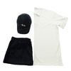 White Shirt/Black Hat/Black Shorts