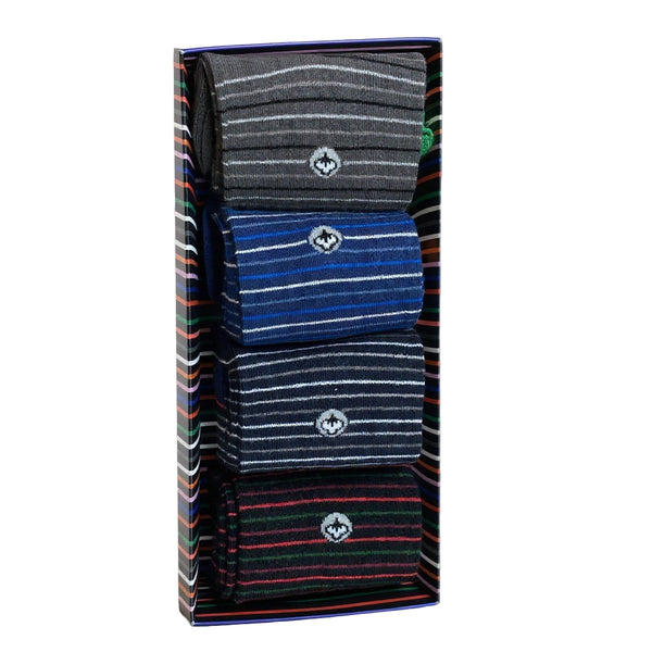 Men’s Cotton Crew Dress Socks – Soft, Breathable, Stylish for Work and Casual Wear - 4 Pair Boxed Set, Ready for Gift Giving!