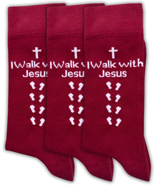 Comprar 3-red Inspirational Socks - for Men & Women in Combed Cotton "I Walk with Jesus" Motto