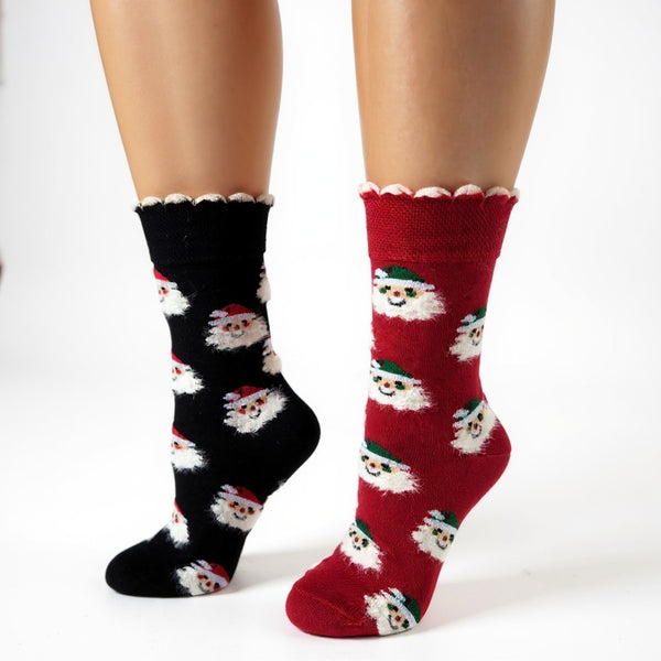 Women's Crew Socks for Winter and Christmas - 2 Pair Packs Colorful Socks for the Holidays