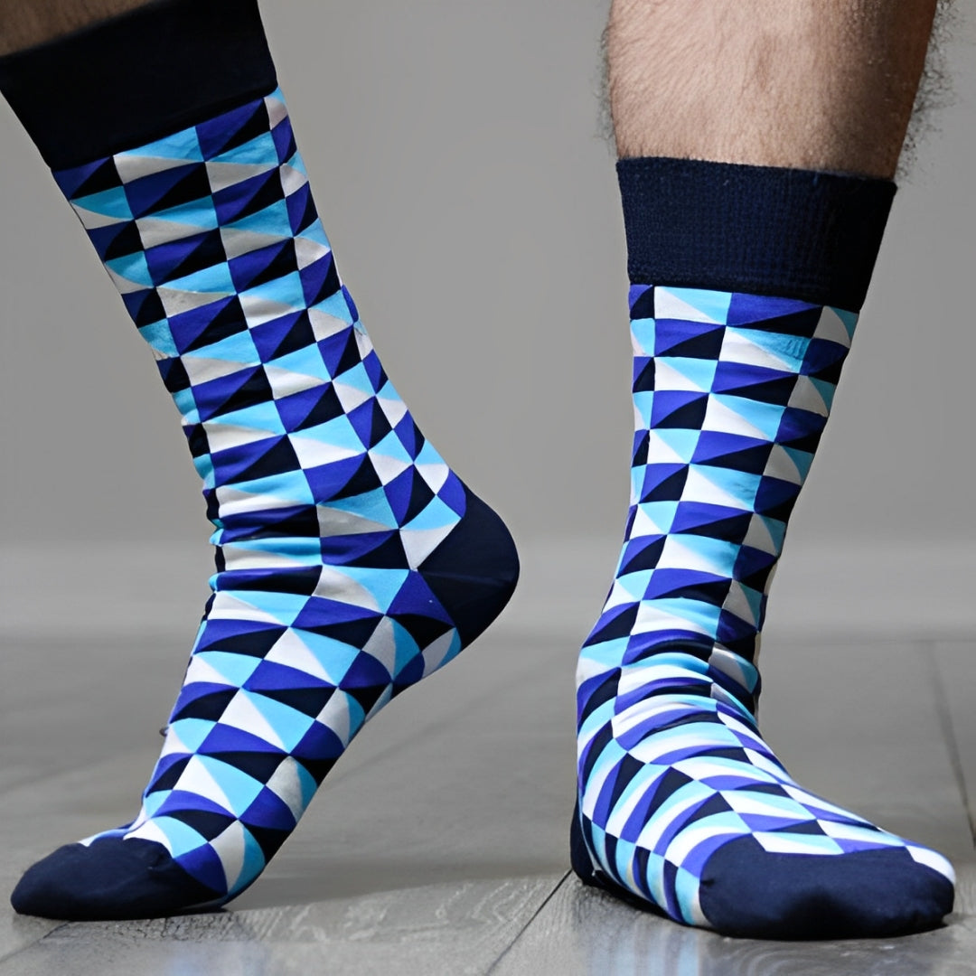 Men's Dress Casual 2 Pair Pack Combed Cotton Crew  Geometric Pattern Socks