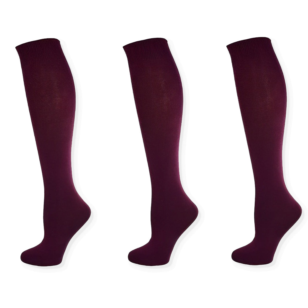 Combed Cotton Knee High Socks for Girls, Teens and Women in 3 Pair Packs - Classic Flat Knit Socks Great for School Uniforms, Nurses, Teachers