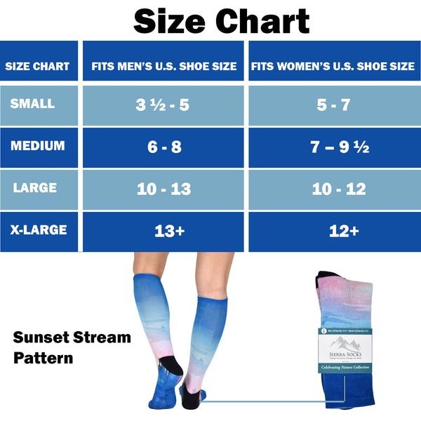 Sierra Socks Sunset Stream Pattern CoolMax Socks, Nature Collection for Men & Women Eco-Friendly Crew Socks