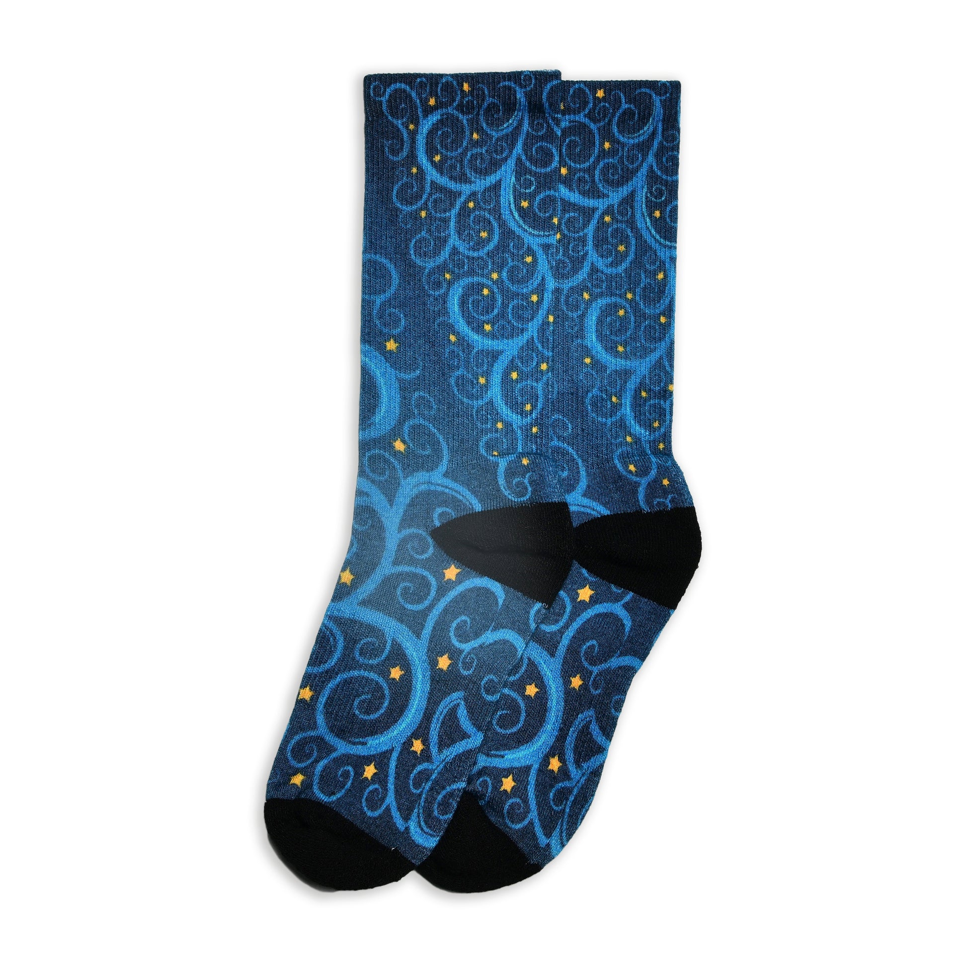 Christmas and Hanukkah Holiday Colorful CoolMax Crew Socks for Men & Women - Blue Tree Gold Stars