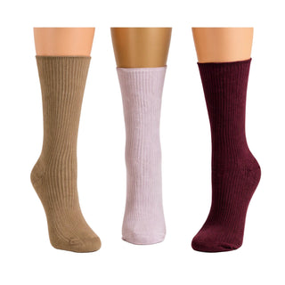 Buy assorted2-zinfandel-lavender-lt-brown Wide Calf Crew Socks for Women Classic Colors and Luxurious Feeling with Seamless Toe, Reinforced Toe and Heel